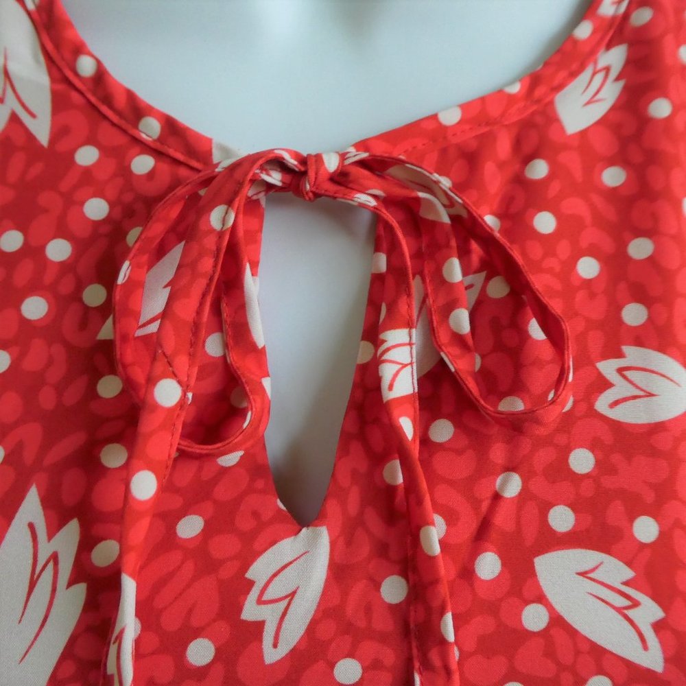 Vintage Style 80s Does 50s Dress Shirtwaist Red Polka Dot Zip Back Puff Sleeve - Picture 7 of 12
